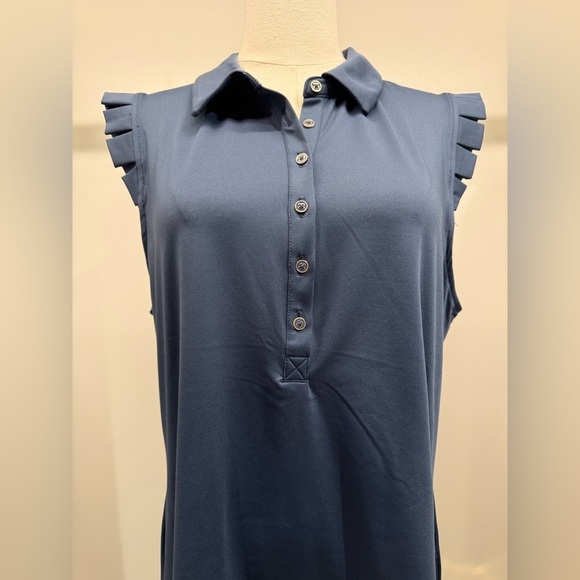 Sigrid Olsen Midnight Blue Ruffle Sleeve Golf or Tennis Blouse SPF50 dry fast - Picture 8 of 8